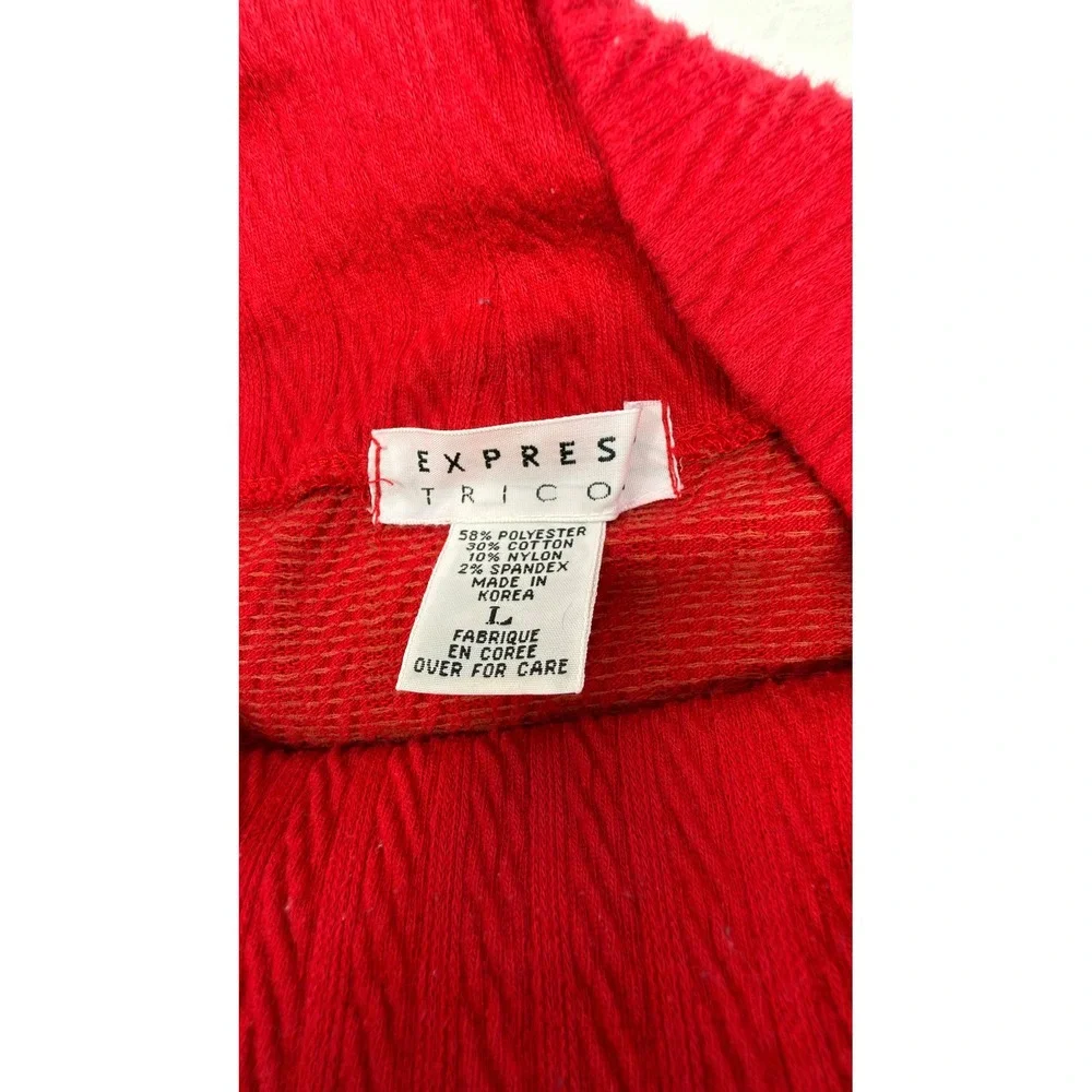 Vintage 90s Express Tricot Red Textured Mock Neck Long‎ Sleeve Top Womens Large